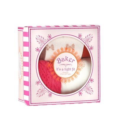 Baker by Ted Baker Pack of three baby girls' pink and cream tights in a gift box